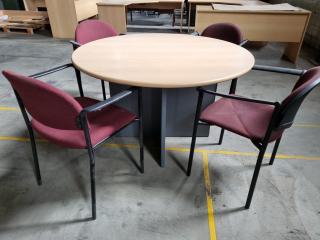 Round Office or Cafe Table w/ 4x Stackable Chairs