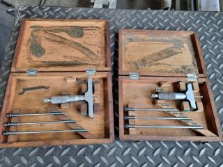 2x Mitutoyo Depth Micrometer Sets, Metric & Imperial Sizes