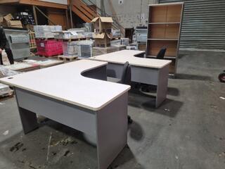 2x Corner Desks + 1x Shelving & 2x Chairs