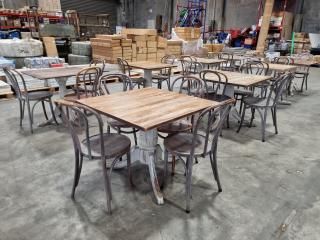 Antiqued Cafe Wooden Tables & Chairs