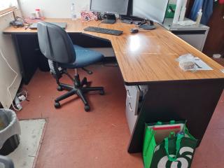 Office Corner Workstation Desk w/ Drawer Cabinet & Chair