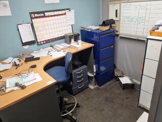 Office Desk, Tall Chair, Mobile, 2x 4-Drawer File Cabinets
