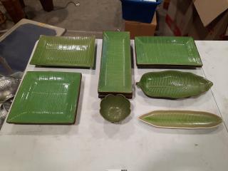 12 Peice Green Leaf Style Platter Set