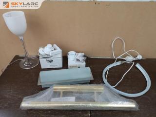 6x Assorted Wall Lights, Table Lamp, & Black Light Strip