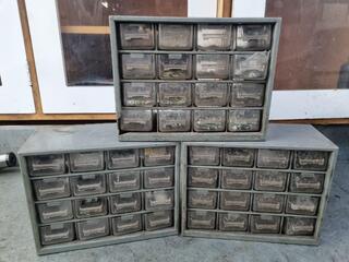 3x Small Parts Drawer Bins w/ Fastening Hardware Contents