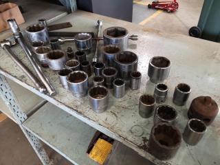 30+ Assorted Imperial & Metric Sockets, Breaker Bars, & More