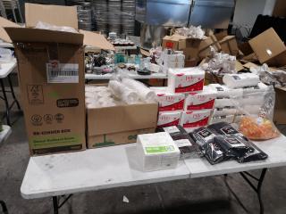 Assorted Restaurant Supplies, Servettes, Paper Cups, Straws, Trays & More