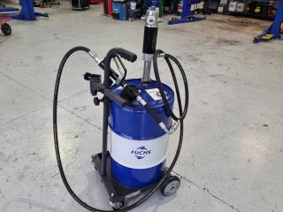 LubePro Oil Pump w/ Digital Nozzle, Trolley + Barrel of Fuchs Oil