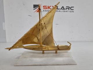 Brass Coloured Metal Sailboat Sculpture on Marble Base