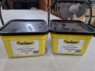 Cyclone Galvanised Flat Head Nails, 150x6.00mm, 2x 5kg Buckets