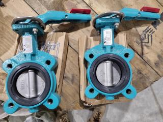 2x 80mm Butterfly Valves, New