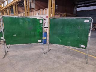 2x Freestanding Welding Screen Frames w/ Green Screens