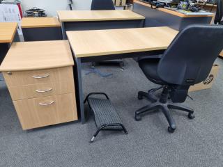 Office Desk w/ Mobile Drawers, Chair, & Foot Rest
