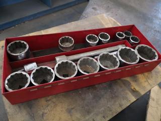 Assorted 1" Drive Sockets & Extensions, Metric & Imperial Sizes
