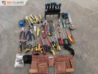 50+ Assorted Hand Tools, Screwdrivers, Pliers, Measures, Drill Bits, & More