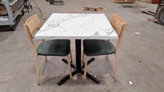 Formica Cafe Table with 2 Metal Green Chairs 