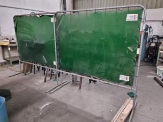 2x Freestanding Welding Screen Frames w/ Green Screens