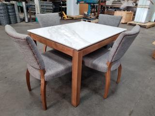 Modern Faux Marble Top Hardwood Dining / Cafe Table w/ 4x Chairs