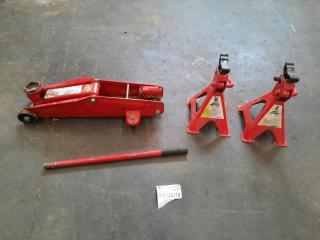 TUV Lever Hydraulic Jack and Pair of Jack Stands
