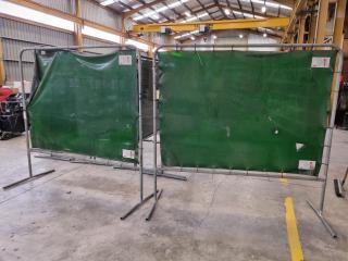 2x Freestanding Welding Screen Frames w/ Green Screens