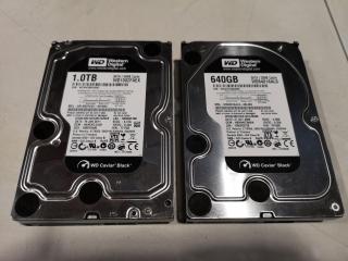 2x Western Digital WD Caviar Black 3.5" Hard Drives, 1Tb & 640Gb