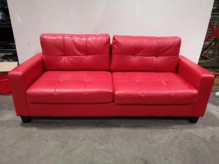 Stylish Bright Red Vinyl 3-Seat Sofa Couch