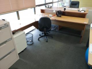 Large Office L-Shaped Desk Workstation w/ Chair & Drawer Unit