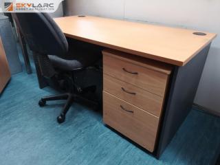 Office Workstation Desk w/ Mobile Drawer Unit & Desk Chair