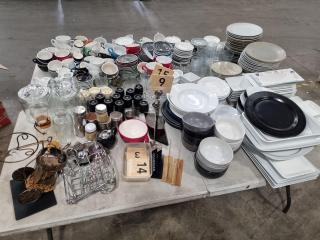 Large Assortment of Cafe Serving Items, Cups, Plates, & More