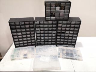 Assorted Lot of Small Electronic Parts, Components, Hardware w/ Storage