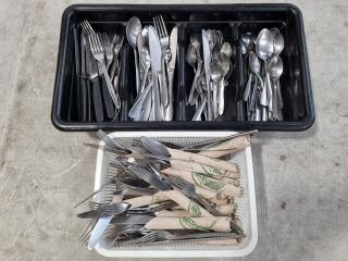 Assorted Cafe Stainless Utensils, Forks, Spoons, Knives, & More
