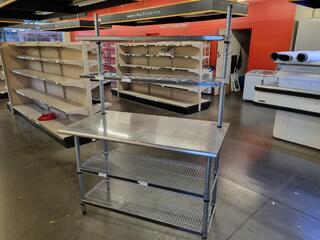 Stainless & Galvanized Table Bench w/ Upper Wire Shelf Rack