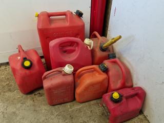 8x Assorted Red Plastic Petrol Containers