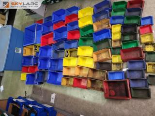 80+ Assorted Workshop Plastic Storage Bins by Maxi Bin