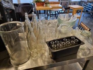 Assorted Cafe Glassware  Bottles, Pitchers, Bowls, & More