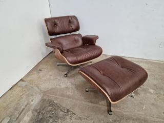 Eames Style Lounge Chair & Ottoman - Full Leather