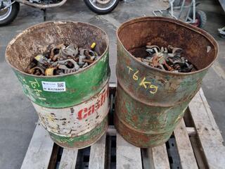Assorted Scaffolding Couplings in 2x 575mm tall drums