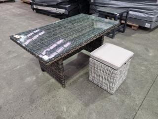 Glass Top Wicker Table and Stools