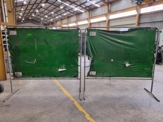 2x Freestanding Welding Screen Frames w/ Green Screens