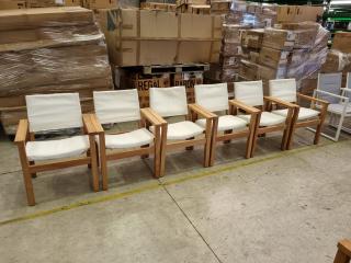 6 x New Teak Sling Outdoor Dining Chairs 