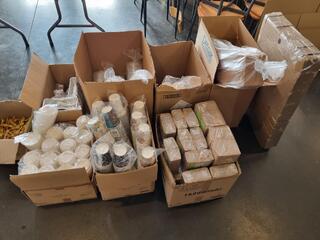 Assorted Single Use Cafe Cups, Lids, Napkins, Takaway Trays